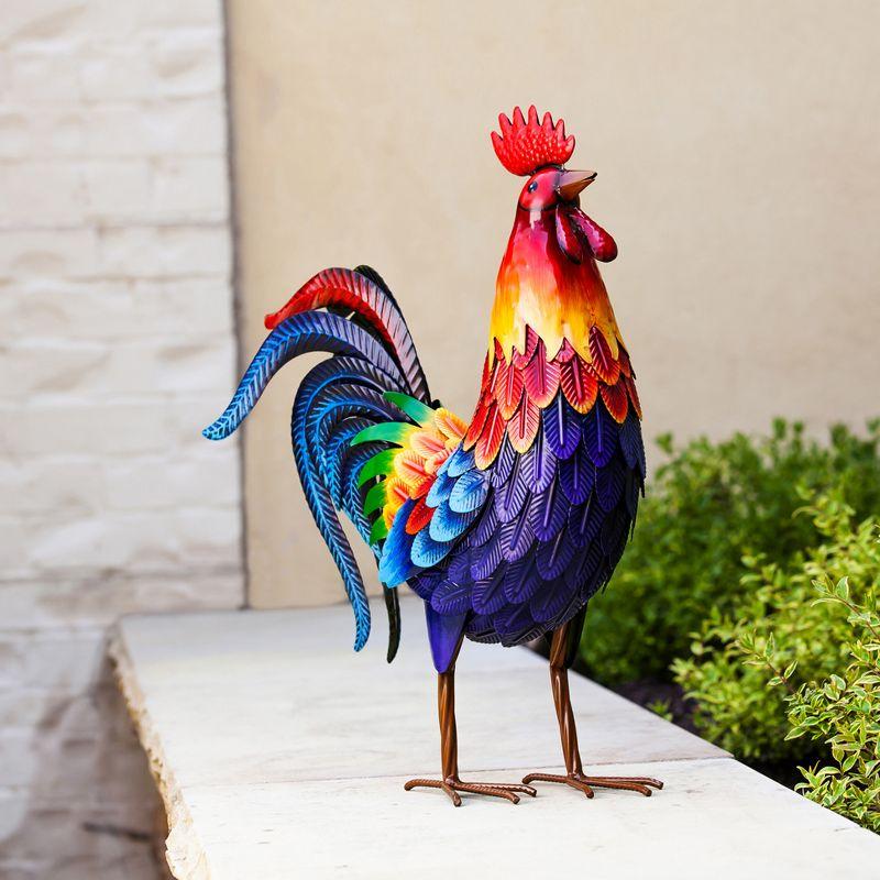 Vibrant Multicolor Metal Rooster Garden Statue 20.87 inches