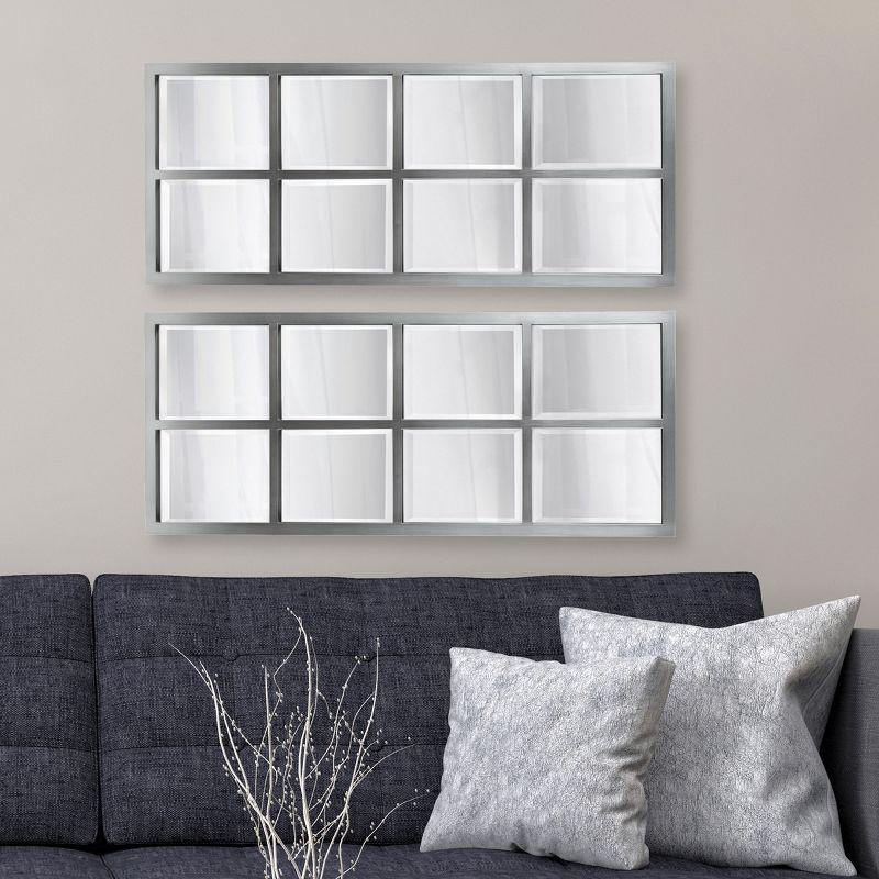 17" x 42" Stryker Windowpane Framed 8-Pane Wall Mirror Silver - Kate and Laurel: Beveled, Easy Mount