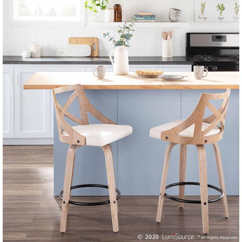 Set of 2 25.5" Charlotte Farmhouse Counter Height Barstools Cream - LumiSource: Wood Frame, Polyester Upholstery, Swivel Seat