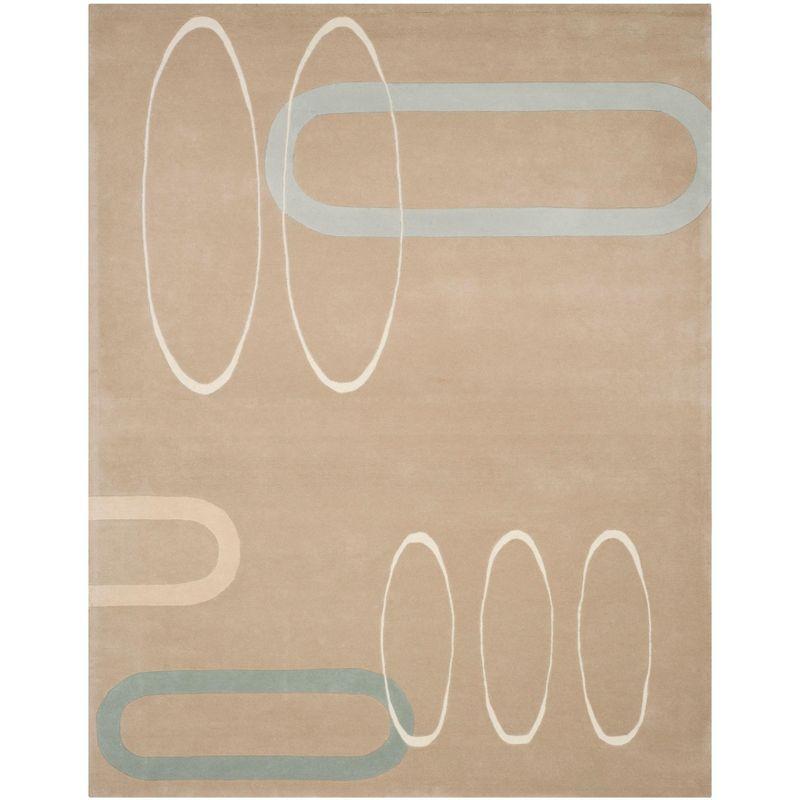 Candelo Geometric Handmade Tufted Wool Beige Area Rug