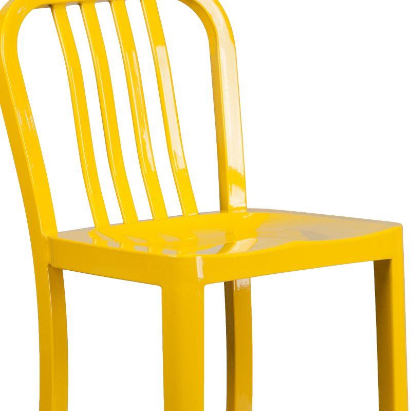 30'' Yellow Metal Indoor-Outdoor Barstool with Slat Back