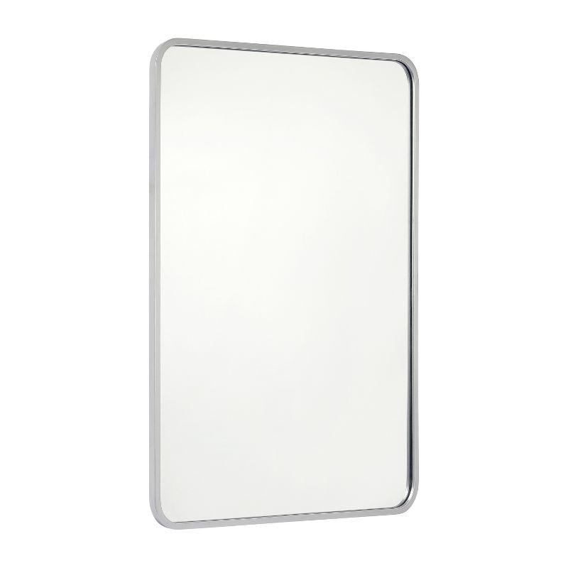 Matte Silver Rectangular Wall Mirror with Rounded Corners