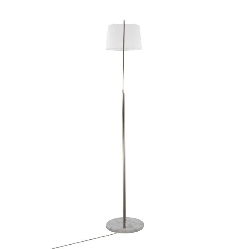 LumiSource March Contemporary Floor Lamp in White Marble and Nickel with White Linen Shade: Arc Design, UL Listed, 60W, Modern Style