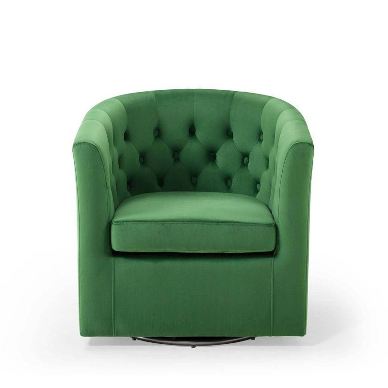 Modway Prospect Tufted Performance Velvet Swivel Armchair Emerald : Luxurious Upholstered Accent Chair with Wood Frame