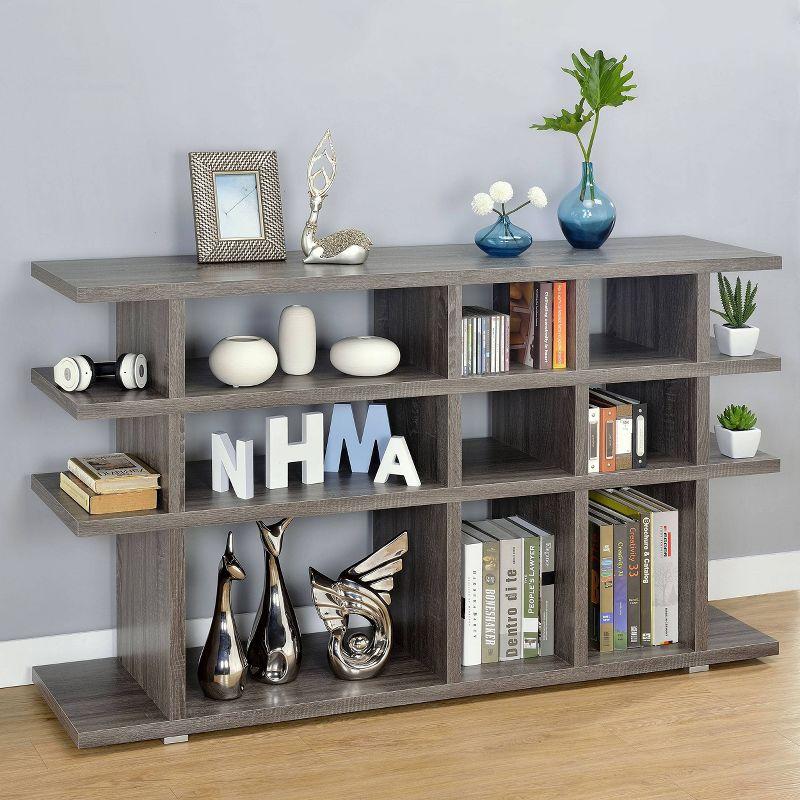 Weathered Gray 4-Shelf Wood Console Bookcase