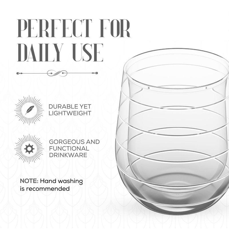 Fifth Avenue Crystal Medallion Double Wall Set of 4, 9 oz, Water Glasses for Cocktails, & More, Textured Etched Patterns