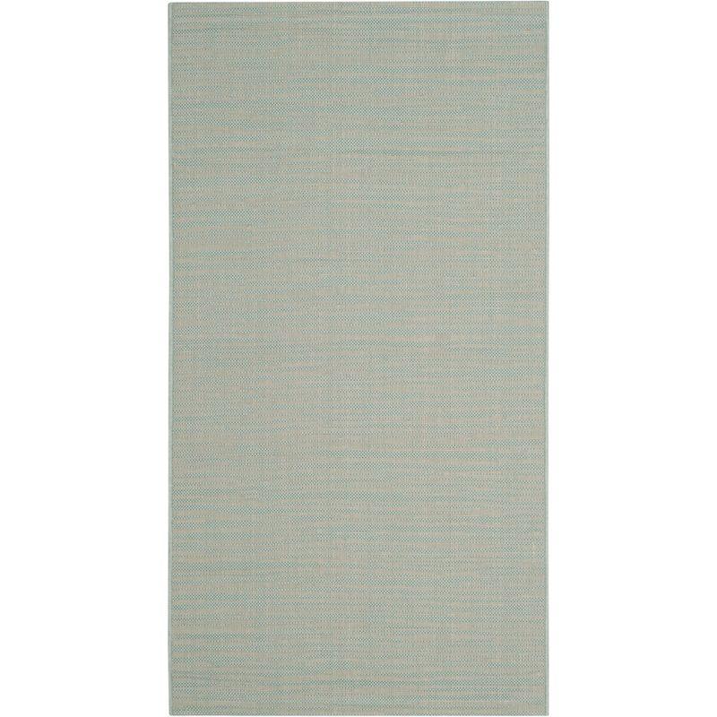 Aqua and Cream Rectangular Synthetic Outdoor Rug