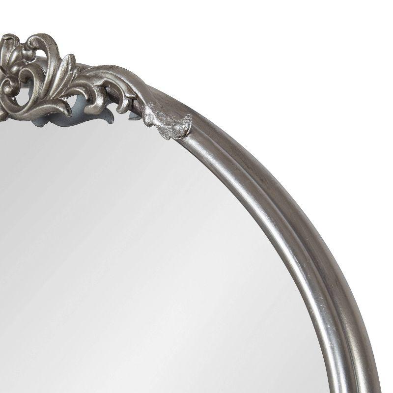 Oval Silver Wood Vanity Mirror with Intricate Metal Crown