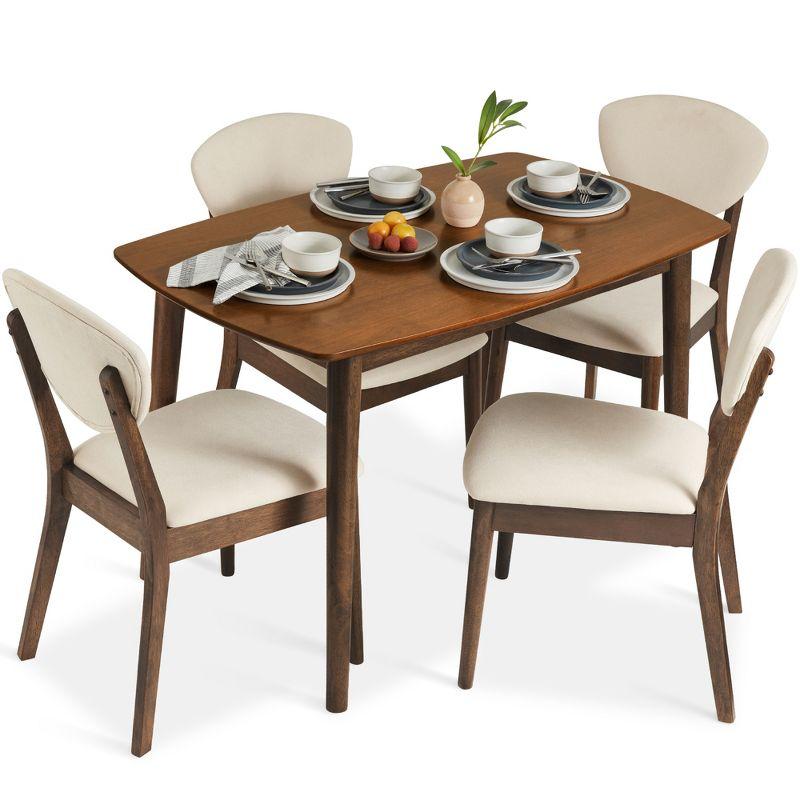 Compact Mid-Century Modern Walnut Dining Set with Cream Padded Chairs