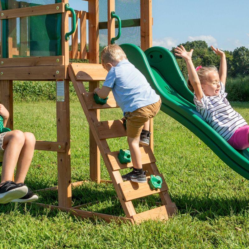 Backyard Discovery Buckley Hill Cedar Wood Swing Set with Wave Slide, Play Deck, Rock Wall Ladder, and Chalkboard & Reviews | Wayfair