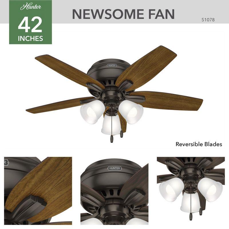 Hunter Fan Newsome 42" 5 - Blade Traditional Indoor Flush Mount Ceiling Fan with Lights and Pull Chains