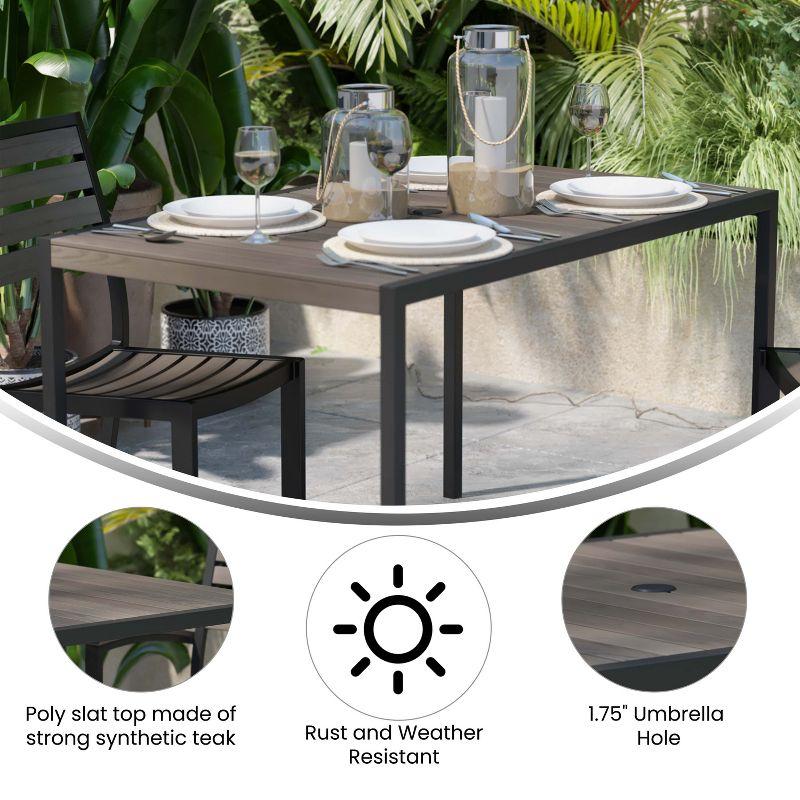 Lark 48" Rectangular Steel and Gray Faux Teak Outdoor Dining Table