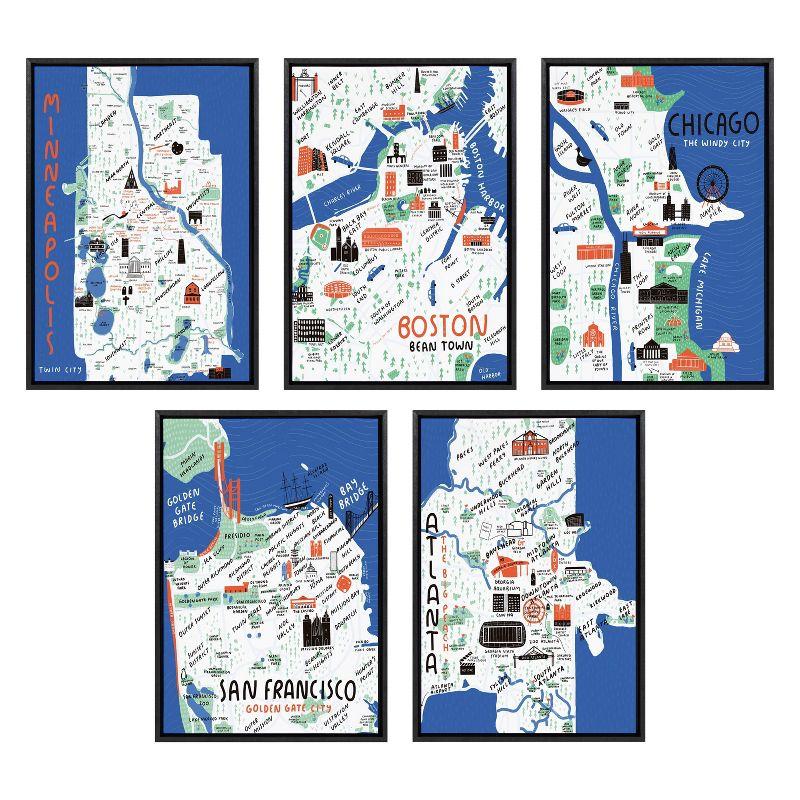 23" x 33" Sylvie Chicago Illustration by Stacie Bloomfield Framed Wall Canvas Black - Kate & Laurel All Things Decor
