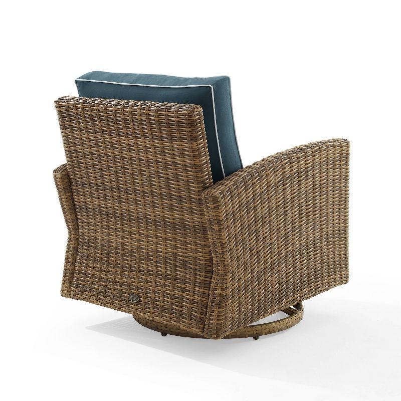 Bradenton Outdoor Steel Swivel Rocking Chair Navy/Weathered Brown - Crosley: Patio Accent, UV-Resistant
