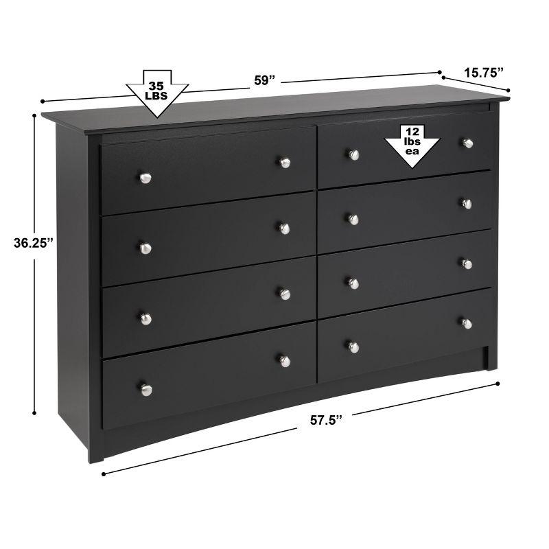 Sonoma 8 Drawer Dresser Black - Prepac: Laminated Transitional Style, Metal Hardware, Includes Anti-Tip
