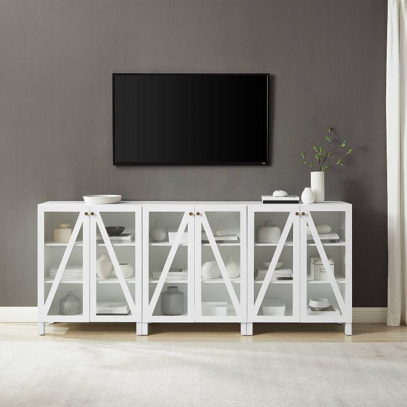 Crosley 90" Cassai 3pc Media Sideboard Cabinet Set of 3 Storage Pantries White: Modern Farmhouse Style, 9 Adjustable Shelves