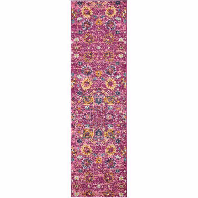 Fuchsia Floral Synthetic Runner Rug with Latex Backing