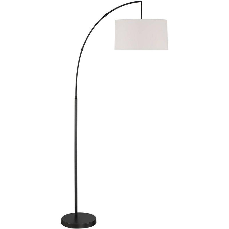 360 Lighting Cora Modern Arc Floor Lamp with Riser 76 1/2" Tall Black Metal White Linen Drum Shade for Living Room Reading Bedroom Office House Home