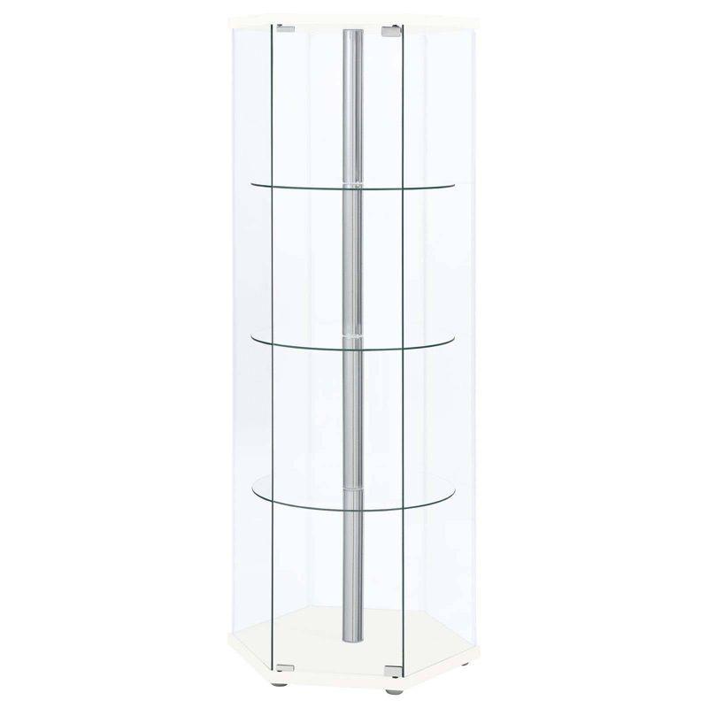 Coaster Zahavah Modern 4 Shelf Hexagon Shaped Glass Curio Cabinet White/Clear