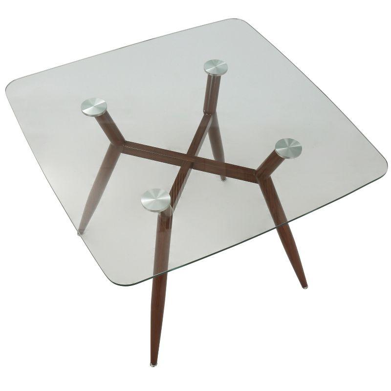 Clara Mid-Century Modern Square Dining Table Walnut - LumiSource: Clear Top, 4-Seat, Metal Legs