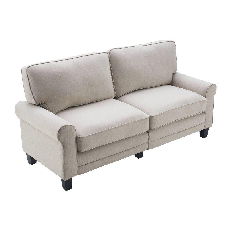 Copenhagen 73" Light Gray Fabric Sofa with Pillowed Back and Rounded Arms