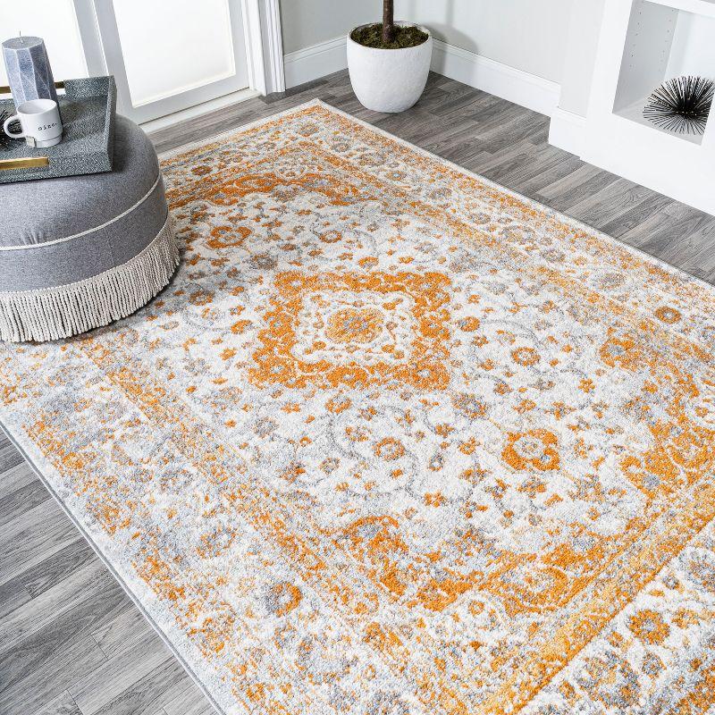 3'x5' Indhira Ornate Medallion Persian Area Rug, Orange/Cream - JONATHAN Y