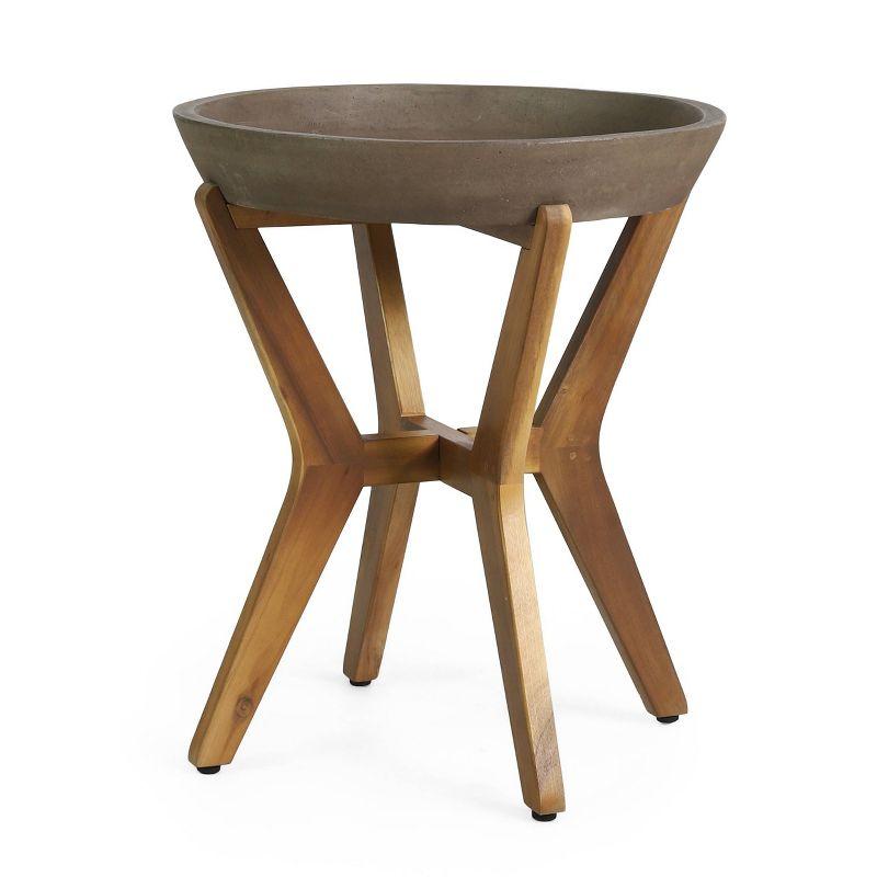 Yukon Patio Side Table - Teak/Light Gray - Christopher Knight Home: Acacia Wood Frame, Round Concrete Top