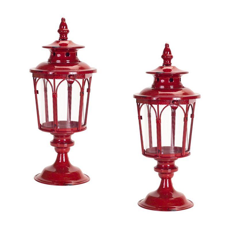 Red Metal Hanging Hurricane Candle Lantern, 17-inch