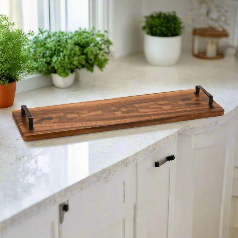 Kalmar Home Acacia Wood Tray w/ Metal Handles - Long