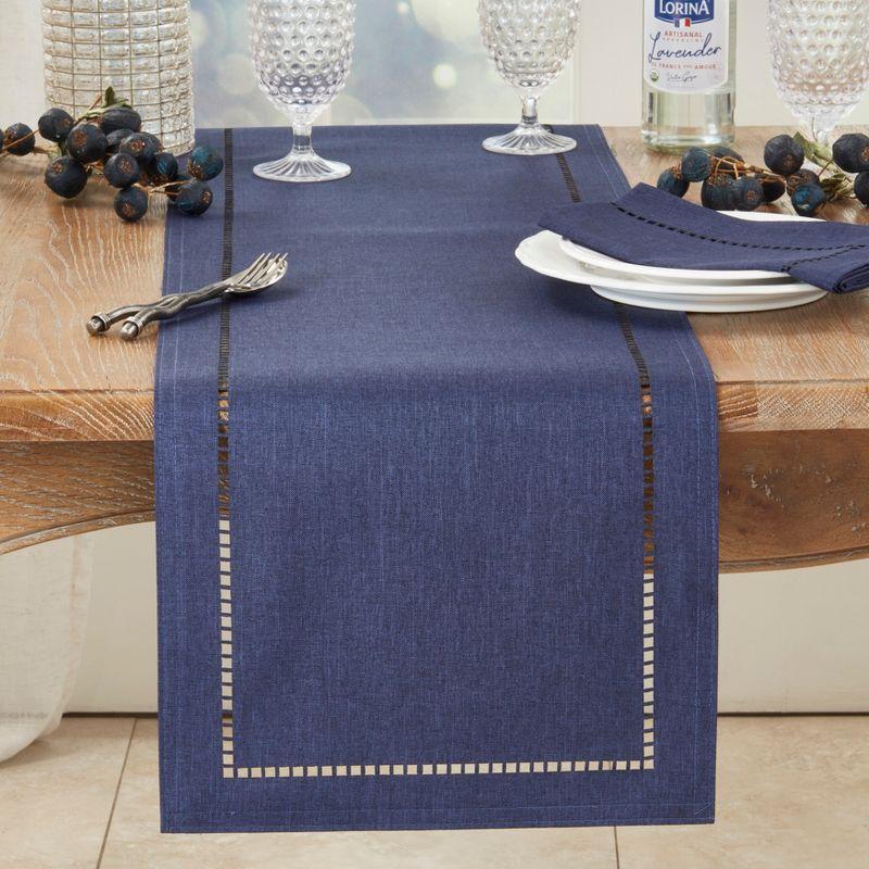 Navy Blue Polyester Laser-Cut Hemstitch Table Runner 14" x 54"