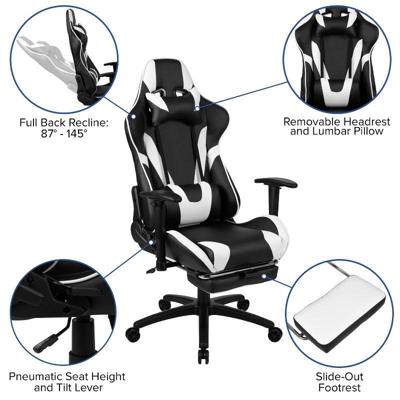 Flash Furniture Black Gaming Desk and Black Footrest Reclining Gaming Chair Set with Cup Holder, Headphone Hook & 2 Wire Management Holes