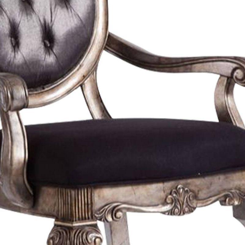 26" Chantelle Dining Chair Silver Gray Silk-Like Fabric and Antique Platinum Finish - Acme Furniture: Elegant Tufted Back, Faux Leather Armrests