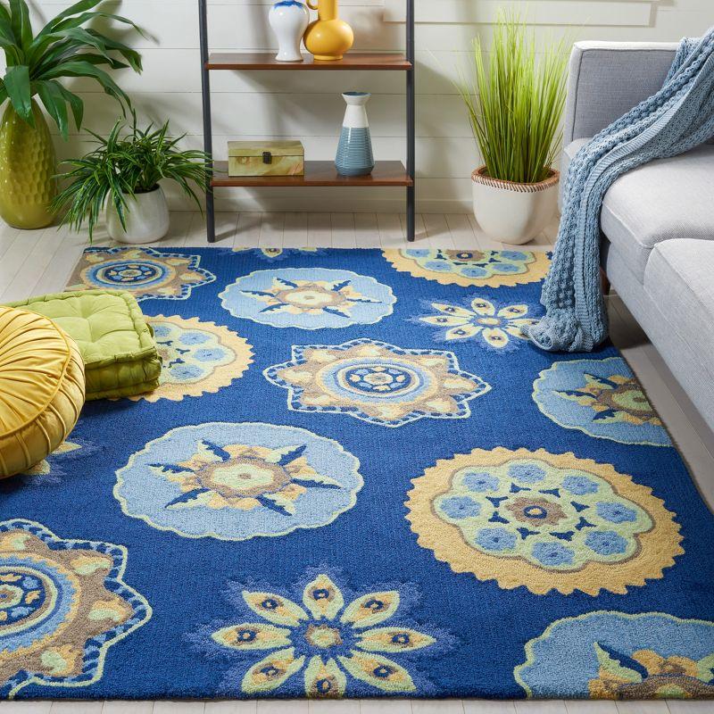 Handmade Blue Floral Rectangular Synthetic 8' x 10' Rug