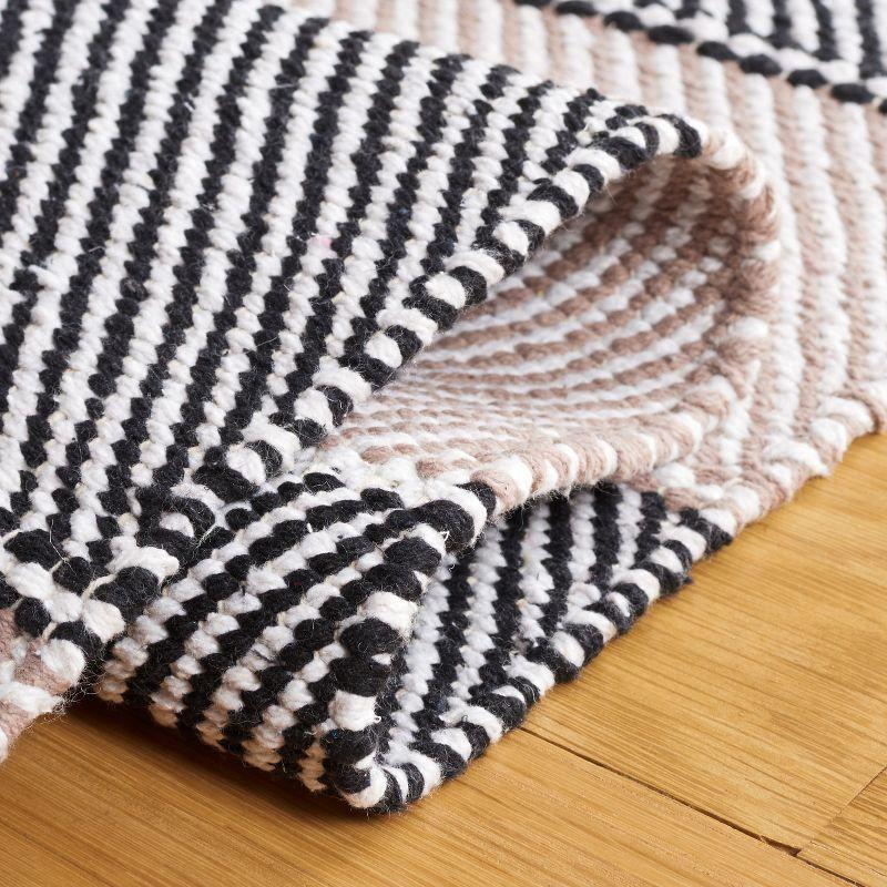 Ivory and Black Striped Wool Cotton 8' x 10' Area Rug