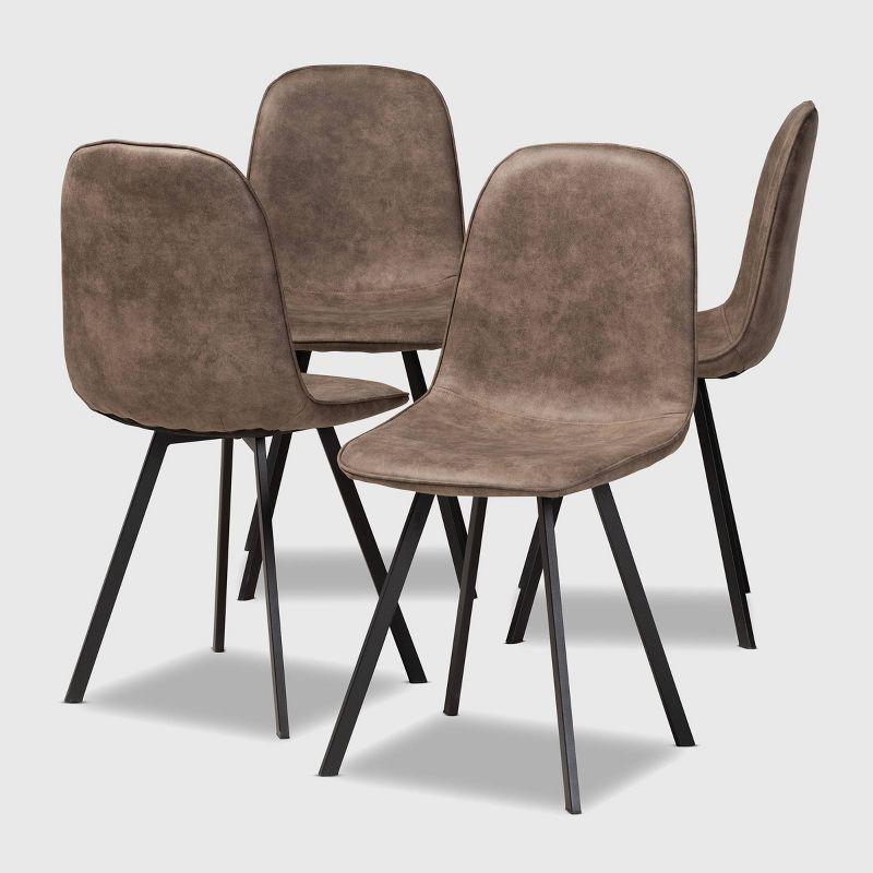 Set of 4 Brown Faux Leather Metal Dining Chairs