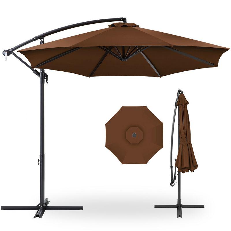 10ft Brown Polyester Cantilever Patio Umbrella with Adjustable Tilt