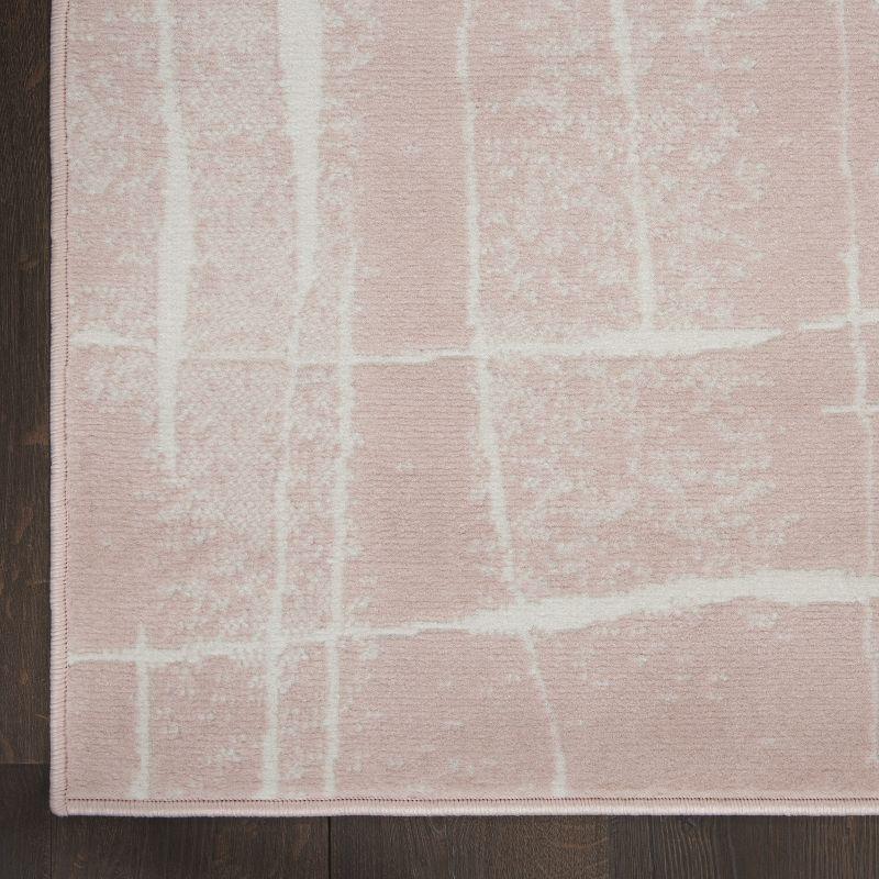 Abstract Pink Ivory Synthetic 2' x 6' Reversible Area Rug