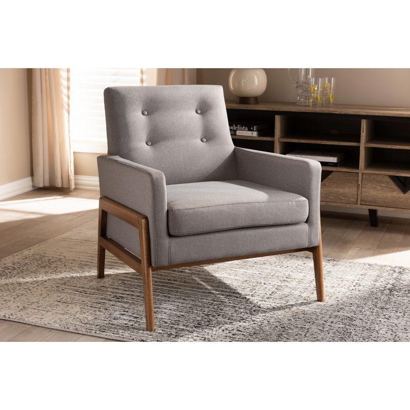 Perris Mid-Century Modern Gray Faux Leather Wood Accent Chair