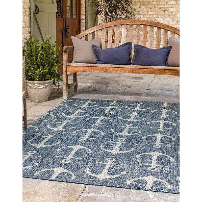 Coastal Charm 7x10 Blue/Gray Synthetic Outdoor Rug