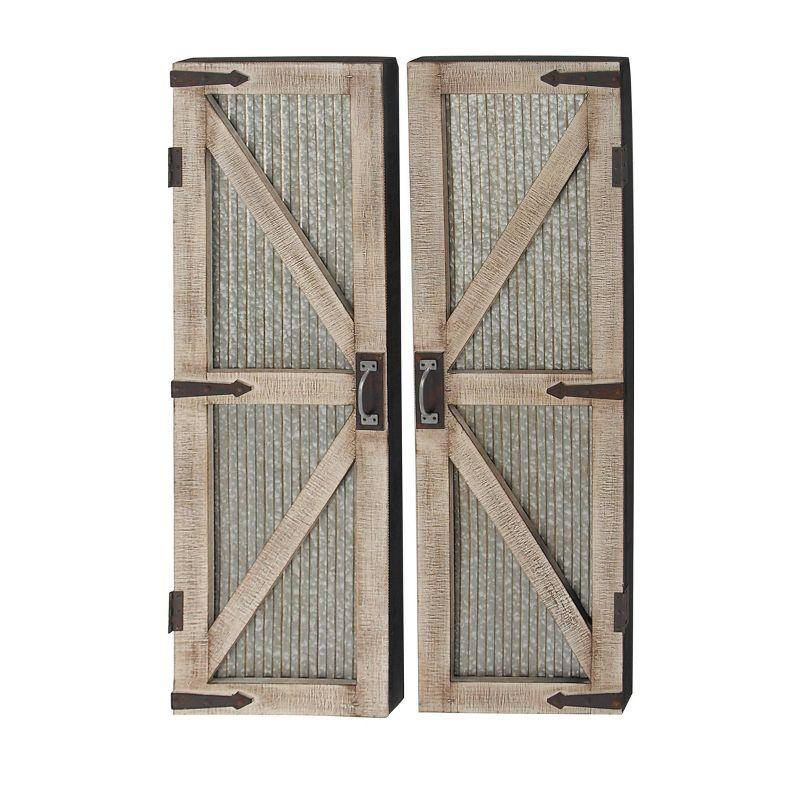 Rustic Silver Metal Barn Door Wall Decor Set - Farmhouse Style