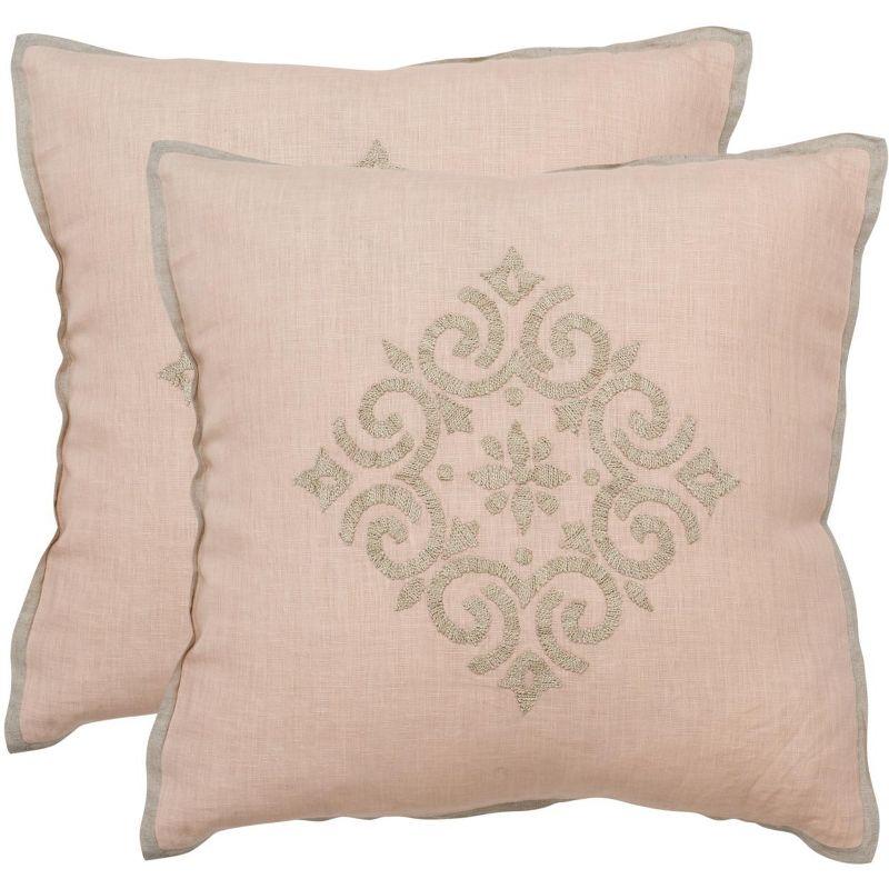 Petal Pink Embroidered Linen Square Pillow Set