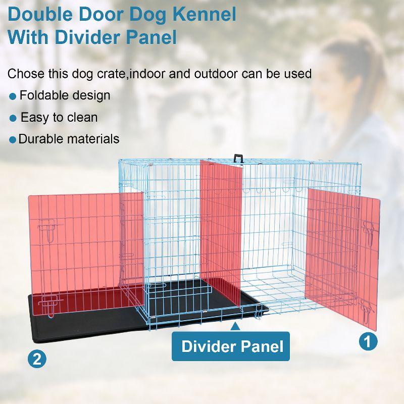BestMassage 48 Inch Dog Crate Dog Cage Dog Kennel with Double Door Removable Tray & Handle Indoor Outdoor Pet Crate, Blue
