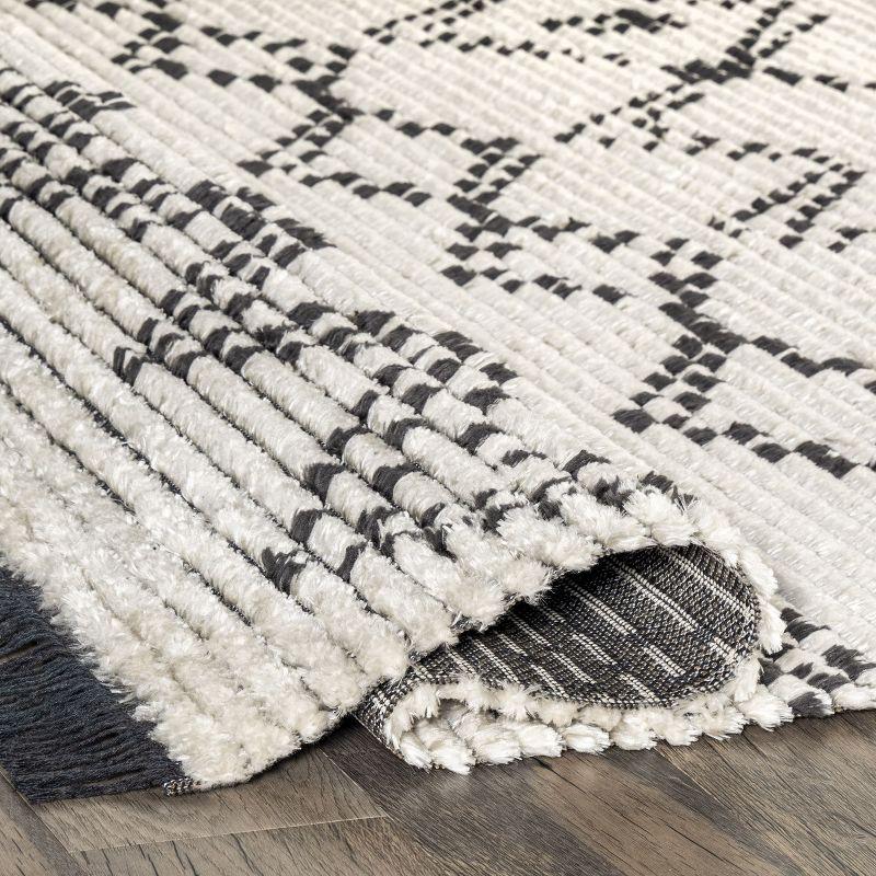 Beige and Ivory 4' x 6' Shag Area Rug with Fringe