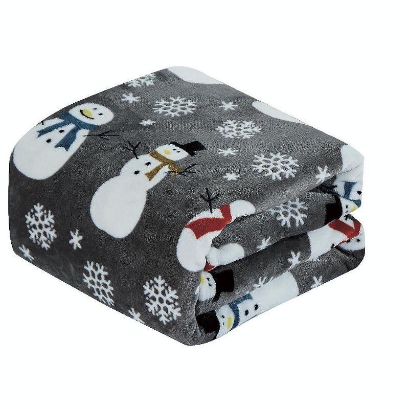 Gray Snowman Fleece Christmas Throw Blanket - 50 x 60 inches