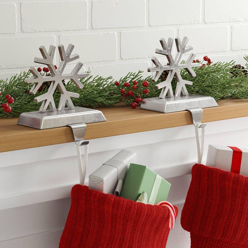 Silver Metal Snowflake Christmas Stocking Holders, Set of 2