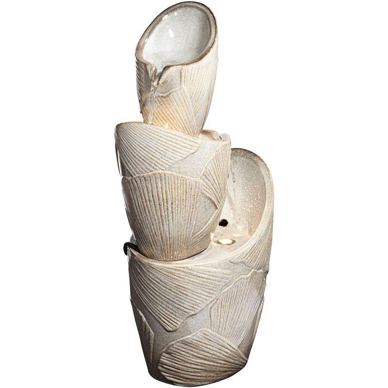 John Timberland Three Urn with Leaves Rustic Cascading Outdoor Floor Water Fountain with LED Light 30" for Yard Garden Patio Home Deck Porch Exterior