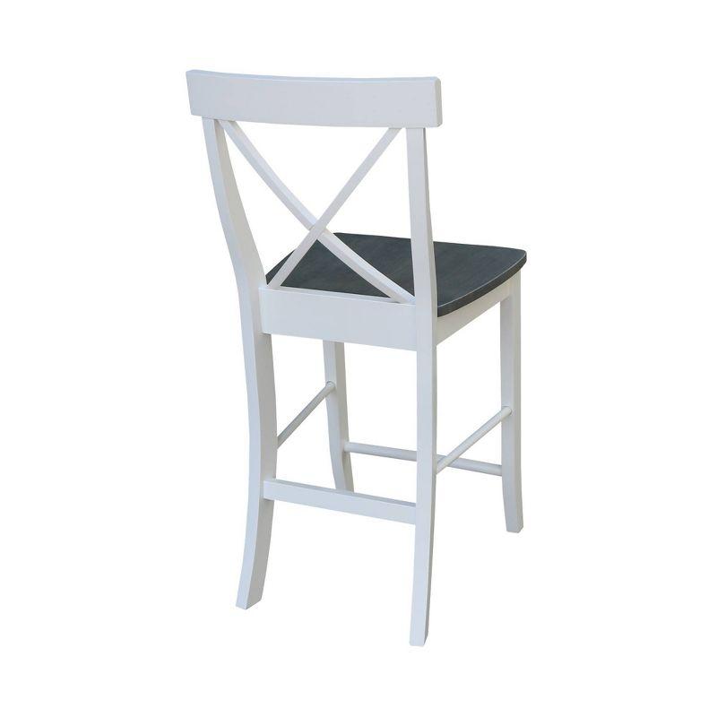 Elegant X-Back Solid Parawood Counter Stool, White and Heather Gray