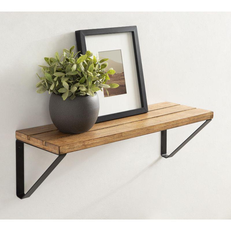 Rustic Brown and Black Wood Floating Wall Shelf