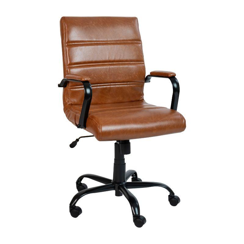 Milano Brown Faux Leather Mid-Back Office Chair with Black Frame