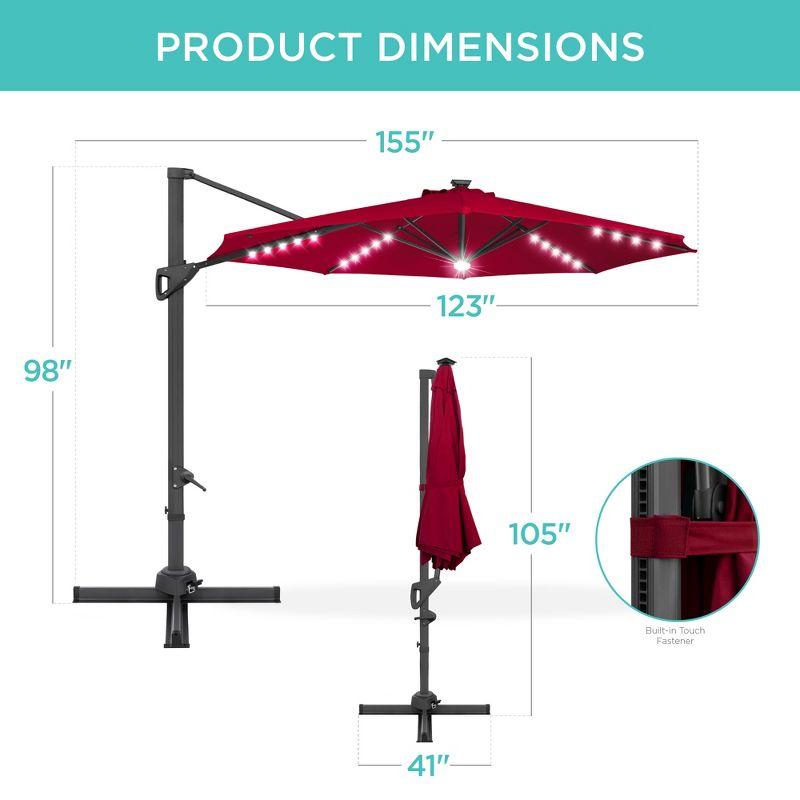 Best Choice Products 10ft 360-Degree Solar LED Lit Cantilever Patio Umbrella, Outdoor Hanging Shade